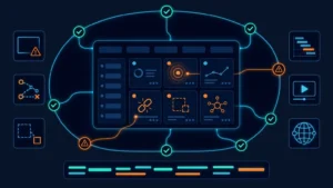 Dark featured image showing a React-style application surface monitored by synthetic checks that reveal client-side rendering, route, hydration, and dependency issues.