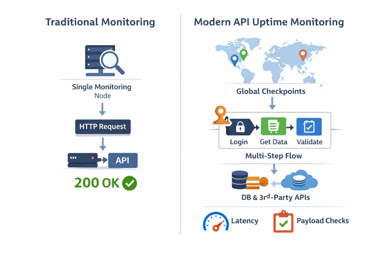 Traditional monitoring vs Modern API uptime monitoring