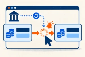 An automated browser check detects a stalled bank transfer between two accounts and raises an alert.