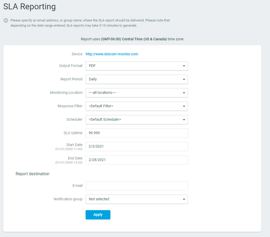 SLA Report Configuration