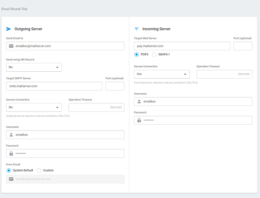 round trip email monitoring incoming server