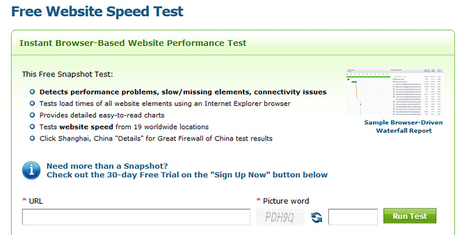 Teste gratuito de desempenho do site