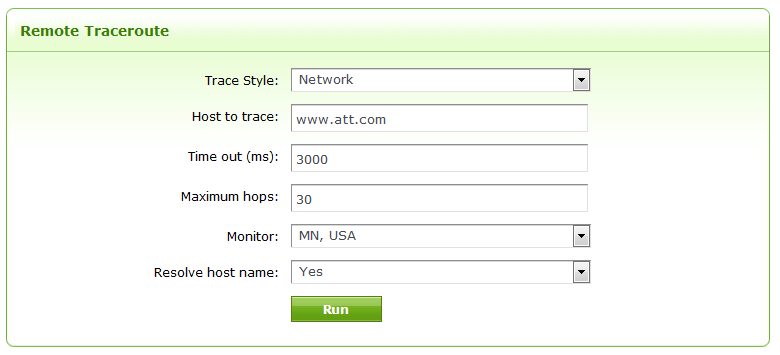ATT DNS の停止応答 - リモート トレース ルート ツール