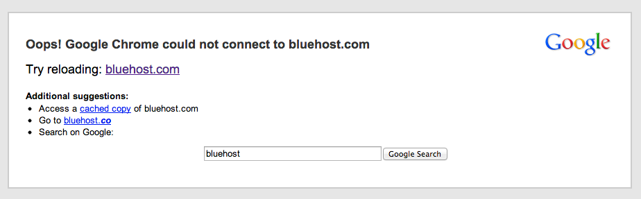 Ошибка Bluehost