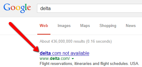 Delta.com Site Web vers le bas