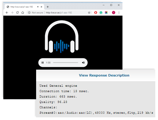 descrição de resposta de monitoramento de áudio de streaming