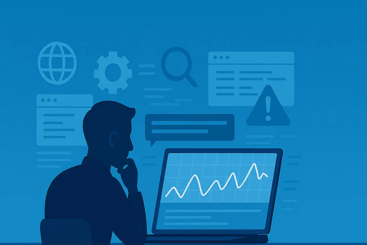 Person monitoring web application performance using Dotcom-Monitors